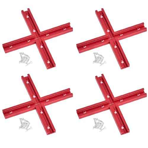 T Track 3" Intersection Kit with Wood Screws-Double Cut Profile Universal T-Track with Predrilled Mounting Holes - Woodworking-Fine Sandblast Anodized-Red Color-4PK