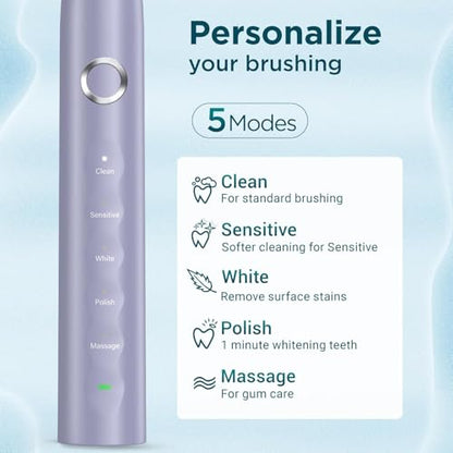 Electric Toothbrush for Adults with 8 Brush Heads, Sonic Toothbrush Rechargeable with a Holder & Travel Case, 2.5 Hours Charge for 120 Days Use - Light Blue