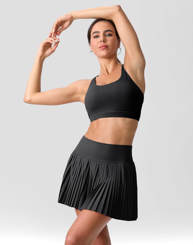 SANTINY Pleated Tennis Skirt for Women with Pockets Shorts Women's High Waisted Lightweight Athletic Golf Skorts Skirts for Casual(Black_M)
