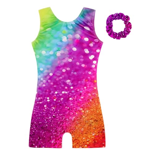 HOZIY Leotard for Girls Gymnastics with Shorts Rainbow Glitter 5t Size 5-6 Years Colorful Kids Leo Toddler Girl Scrunchies Tumbling Outfits