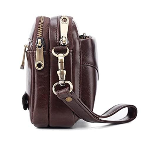Leather Clutch Bag Wrist Purse for Men Women Business Organizer Wristlet Strap Pouch Coin Money Case Wallet Handbag Cell Phone Holder Daypack Coffee