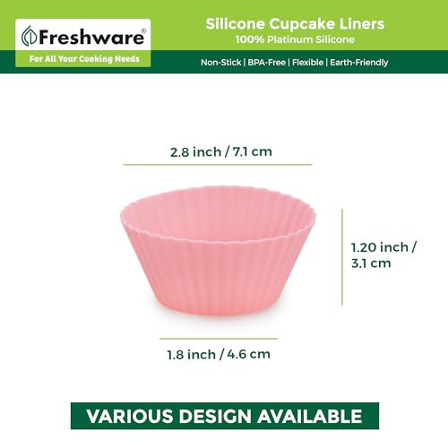 Freshware Cupcake Liners, Pack of 48 Silicone Muffin Cups, Reusable & Non-stick Cupcake Liners for Party Halloween Christmas, Round