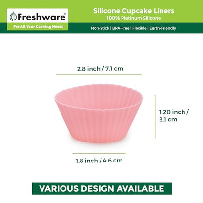 Freshware Cupcake Liners, Pack of 48 Silicone Muffin Cups, Reusable & Non-stick Cupcake Liners for Party Halloween Christmas, Round