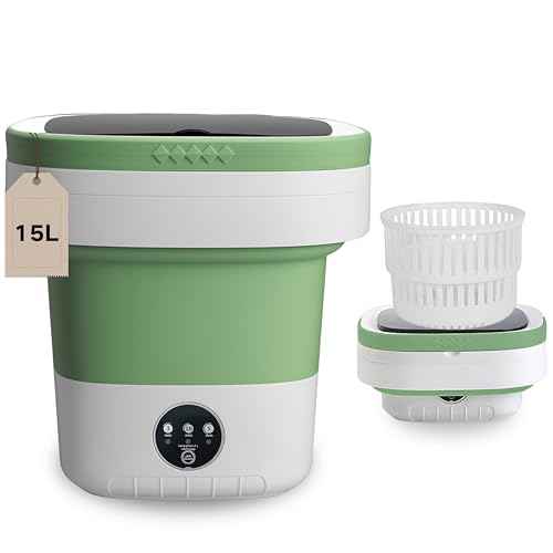 Portable Washing Machine, 15L Mini Collapsible Washer with 3 Cleaning Modes for Baby Clothes, Underwear, Small Foldable Laundry for Travel Apartment Home Dorm Hotel Camping (White+Green)