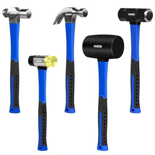 5-Pack Hammer Set,Rubber Mallet 32oz, Double-Faced Mallet 22oz,16oz Claw Hammer,16oz Ball Peen Hammer,3lb Sledge Hammer,Ergonomic Handle