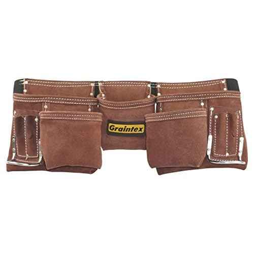 Graintex 11 Pocket Professional Suede Leather Tool Belt, Tool Bag Coffee Brown Color, 2¡± Webbing Belt, 2 Hammer Holders, Construction Tools, Carpenter Tools, Roofing Tools, Drywall Tools - DS2966