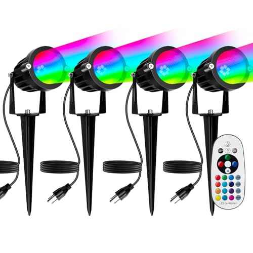 PYDS Christmas Spotlights Outdoor, 12W RGBW Halloween Spot Lights with Remote, 120V Plug-in Color Changing LED Landscape Lighting with IP65 Waterproof for Yard Garden Tree Decor, 4 Pack