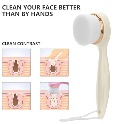 2 Pack Soft Bristle Facial Cleansing Brush for Deep Pore Cleaning, Face Exfoliating Scrub Brush for Face Cleansing Skincare Massaging (Pink and Jade White)