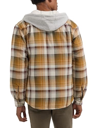 Wrangler Authentics Men's Long Sleeve Quilted Lined Flannel Shirt Jacket with Hood, Golden Brown, Small