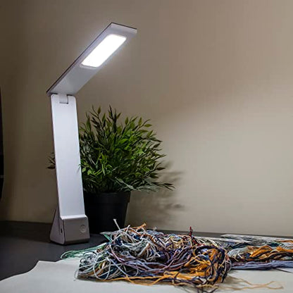 PURElite LED Rechargeable Flip Light – Table Lamp & Desk Lamp, 3 Brightness Setting, Natural LED Daylight Bulbs for Reading, Needlework, Sewing, Crafting, Battery Powered