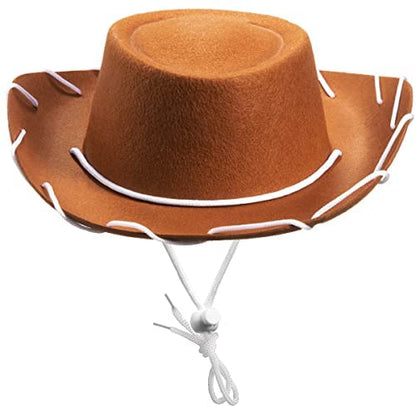Brown Felt Kids Cowboy Hat - (pack Of 2) Western-themed Children's Cosplay Costume Accessory Prop For Party Favor Supplies, Toddler Cowboy Hat For Playing Dress-up Costume For Young Boys And Girls