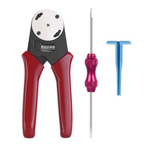 Deutsch Closed Barrel Crimper, Solid Barrel Contact & Circular Connector Contacts Crimping Tool (AWG 14-20) 4 Way Indent, 8 Impression Type£¬DT Connector Removal Tool,0411-310-1605 Blue Push Wire Tool