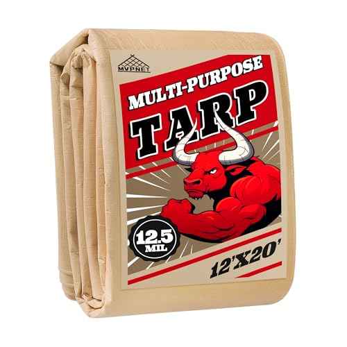 Tarp 12x20 Heavy Duty Waterproof Beige Tarp 12.5mil,Durable,Multipurpose, Weather Resistant,Uv Resistant,Tear Resistant,Can Be Used for Outdoor Furniture,Cars,Ships,Roofs-by MVPNET