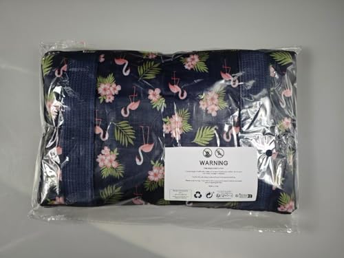 Arxus Large Foldable Duffel Tote Carry on Weekend Overnight Travel Bag Over Luggage with Shoulder Strap (Blue Flamingo)