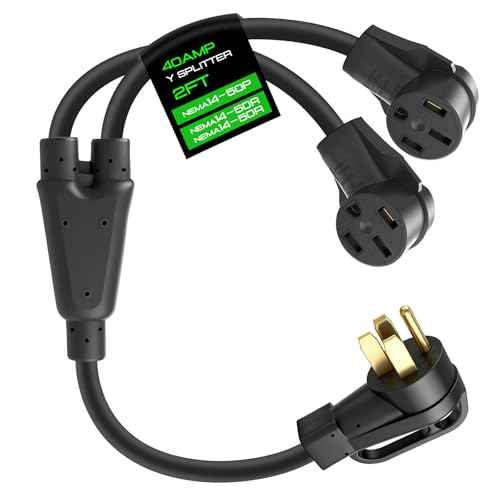 NEMA 14-50 Y Splitter Adapter Cord for RV and EV, NEMA 14-50P to 2X NEMA 14-50R, 8/3+10/1 STW AWG, 4 Prong 240 Volt, ETL Listed Max 40A 2FT