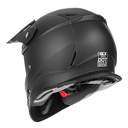 GLX GX23 Dirt Bike/Motocross Helmet - Matte Black, Large - DOT Approved