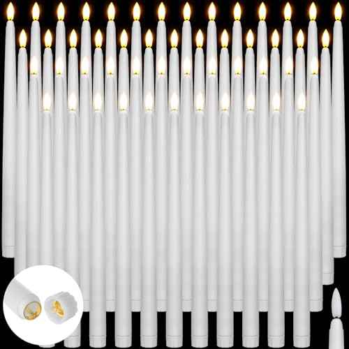 Baquler 50 Pcs 12.4 Inch Flameless Taper Candles Battery Operated Taper Candles Bulk LED Flickering Flameless Candlesticks Realistic Candle Lights for Home Dinner Wedding Church Christmas Decor