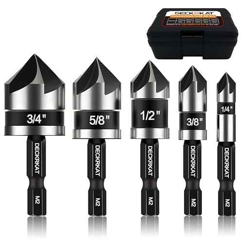 5 Pcs Countersink Drill Bit Set, Industrial Grade M2 High-Speed Steel, 82 Degree, 5 Flute with 1/4¡± Quick Change Hex Shank, 1/4" to 3/4" Size for Metal, Wood & Plastic - Includes Durable Case