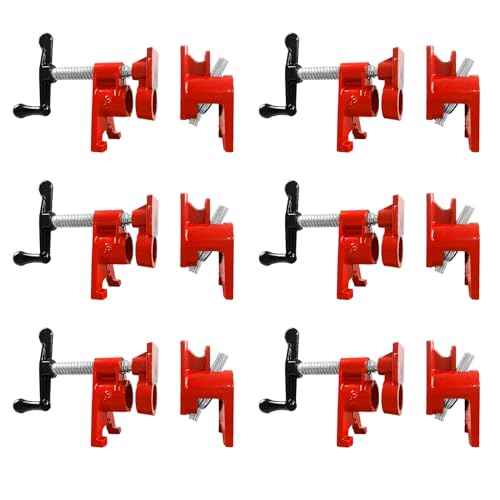 Pipe Clamps 3/4 inch 6 Pack Pipe Clamp with Unique Foot Ideal for Carpentry, Home Improvement, and DIY Projects Wood Gluing Clamps (Red, 3/4 IN)