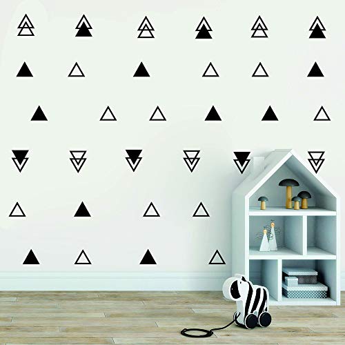 64PCS Vinyl Triangle Wall Decals, Removable Geometric Stickers for Kids Bedroom, Nursery or Living Room, Solid Hollow Tribal Pattern Easy Peel and Stick Decor AM162 (Black)