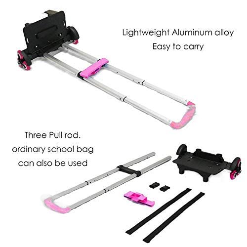 Backpack Trolley - Wheeled Trolley Hand Aluminium Alloy Folding Trolley Cart for Backpack (Pink, 2 Wheels)