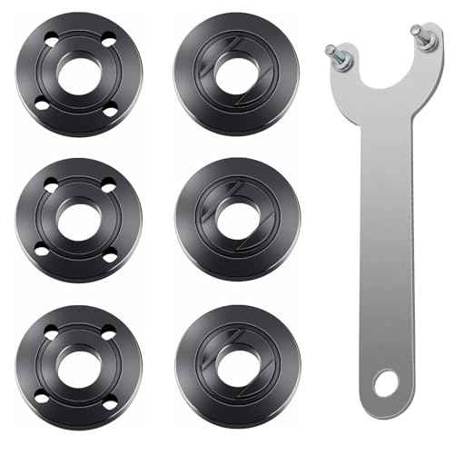 7PCS Grinder Flange Angle Wrench Spanner Metal Lock Nut£¬1PCS Angle Grinder Wrench, 6PCS Flange Nuts,Compatible with Dewalt Bosch Black Decker Ryobi Makita(5/8"-11 threaded shaft)