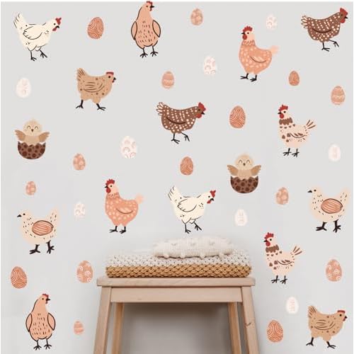 Boho Hens Chicken Wall Stickers, Rustic Chick Eggs Vinyl Wall Decals, Removable Funny Farm DIY Wall Art for Kitchen Playroom Farmhouse Decor