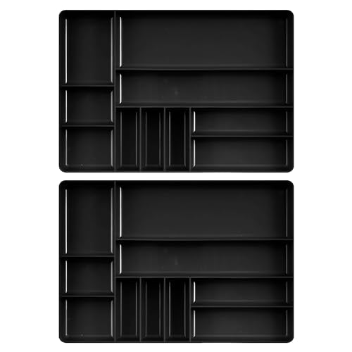 Ernst Manufacturing 2 Pack of 10 Compartment Trays For Toolbox Drawer Organization, Stackable, Sturdy, Fuel and Solvent Resistant, Thick Plastic - Black - Made in the USA