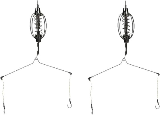Galepromot 2Pcs Carp Fishing Feeder Baits Cage, Spring Fish with Holder, Inline Methods Tackle Baits Cage Hook Rigs Set Sinkers Feeder Tackle Fishing Sinkers