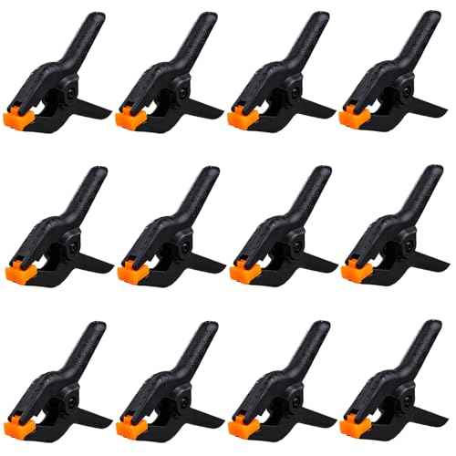 12 Pack 3.5 inch Plastic Spring Clamps, Black Heavy Duty Spring Clips Clamps for Balloon Arch, Crafts, Backdrop Stand, Woodworking, Photography Studios, Home Improvement