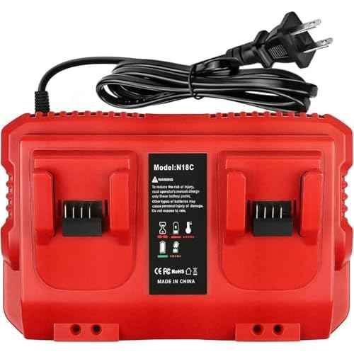 Fast Charger Replacement for Milwaukee M18 Battery Charger Station ? Dual Slot Charging Base Compatible with 18V Lithium-Ion Batteries, 48-11-1830, 48-11-1850, 48-11-1860, Smart LED Indicator
