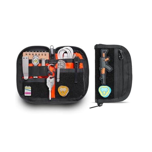VIPERADE VE21 EDC Pouch Small Pocket Organizer with 9 Compartments, Pocket Tool Pouch with Patches Display Panel, Mini Organizer Bag for Men (Black)