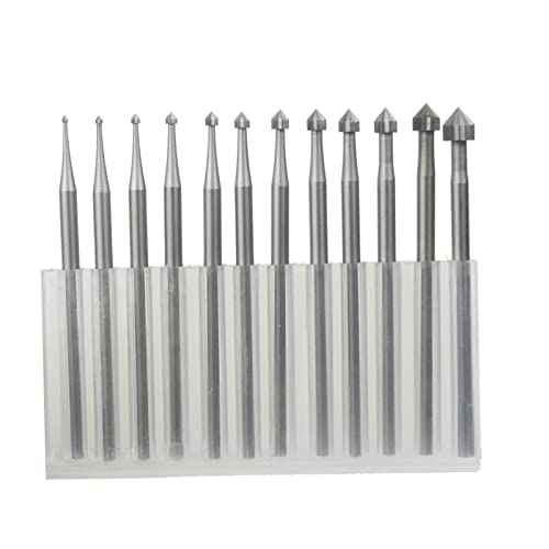 Luo ke 12 Pcs Cylinder-Cone Shape Carving Burr Sets, 3/32'' Shank Jewelry Making Stone Setting Burs for Lapidary (008-040)