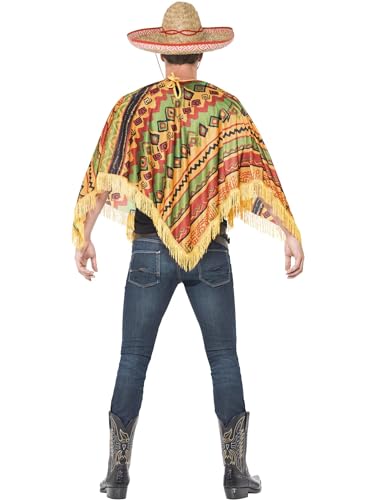 Smiffys Poncho & Moustache, Orange , Cowboys and Indians Fancy Dress, Western Dress Up Costumes