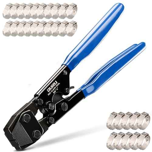 Pex Crimping Tool Crimper with Stainless Steel Pex Clamps(20pcs 1/2",10pcs 3/4") Ratchet Pex Clamp Crimp Cinch Tool from 3/8" to 1"