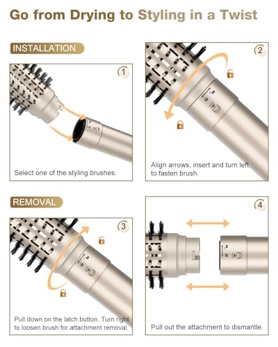 7MAGIC 6 in 1 Multi Hair Styler Dryer Brush, 110,000 RPM High-Speed, Negative Ionic, Fast Drying for Professional Blow Dry, Curling, Volumizing, Straightening and Styling, Gold