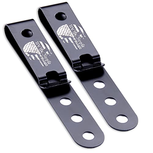 HolsterSmith Universal Metal Belt Clip for Holster Making - (Model 5) - (3-Hole) - (Tactical Black) - (w/Punisher Skull - We The People Engraving) - (2 Pack)