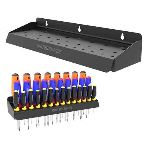 UNITEDPOWER Screwdriver Holder, Wall Mount Storage Rack Organizer for Workshop, Shed, Garage, Home, Stores up to 32 Screwdrivers or Small Tools