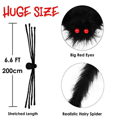 Giant Spider Decoration, Halloween Decorations Outdoor Large Spider Props 6.6 FT 200CM, Scary Halloween Spider Decoration, Black Furry Hairy Big Spider Decoration - Black