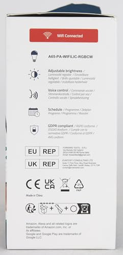 ANTELA Smart Bulb E27 A65 12W 1350LM Alexa WiFi Light Bulbs, 2700K-6500K RGB Dimmable Light, Compatible with Alexa/Google Home, 2 Packs