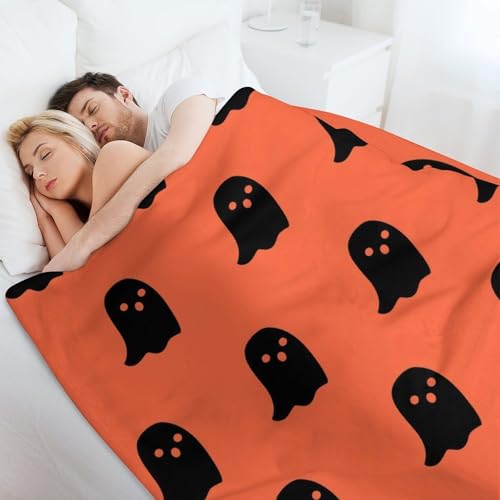 Soft Ghost Throw Blanket Warm Halloween Blanket Cozy Fluffy Lightweight Halloween Blanket for All Seasons Ghost Cute Blanket for Living Room Sofa Bed, 50"x60", Orange