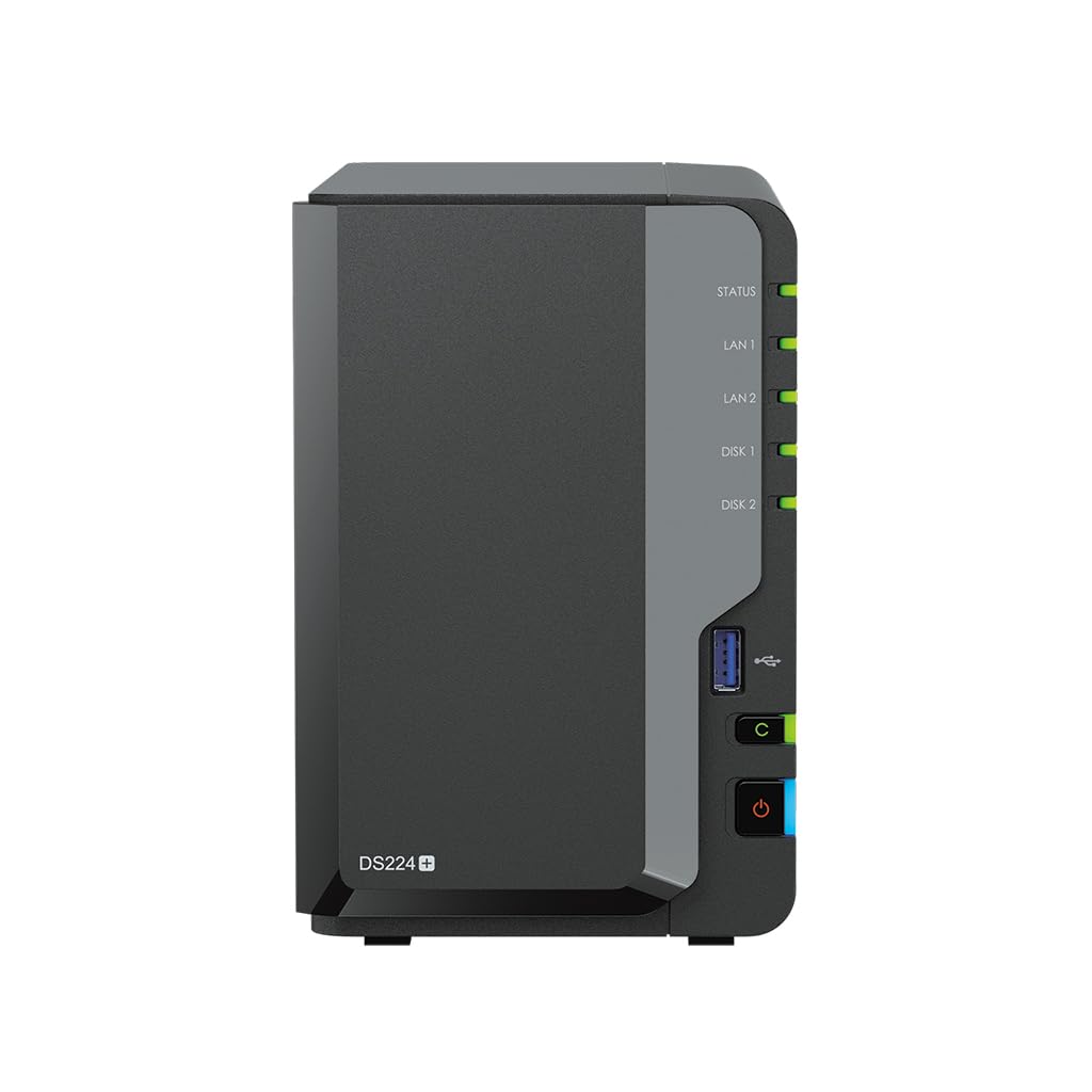Synology DiskStation DS224+ NAS Server with Celeron 2.0GHz CPU, 6GB Memory, 16TB SSD Storage, 2 x 1GbE LAN Ports, DSM Operating System