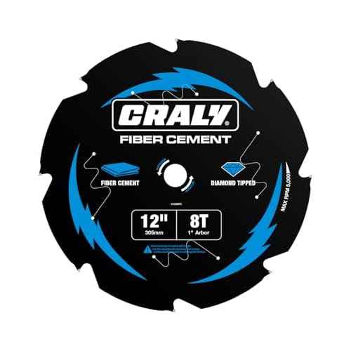 CRALY 12 Inch 8 Teeth Hardie Fiber Cement Circular Saw Blade, 1 Inch Arbor, Polycrystalline Diamond Tipped (PCD), Thin Kerf, Black Ice Coating, for Laminate Flooring(C1208FC)