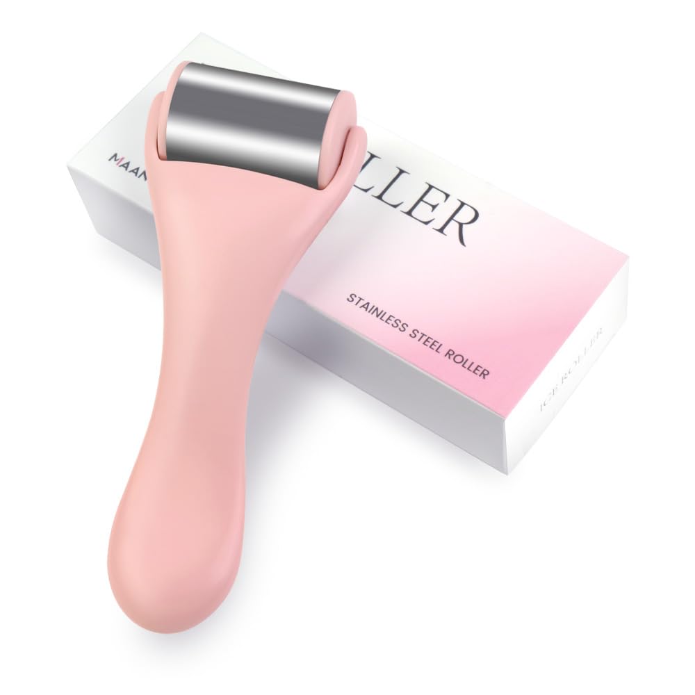 Ice Roller for Face and Eye 2 Pcs,Face Roller Skin Care for Puffiness,Migraine,Pain Relief,Eye Roller For Puffy Eyes Dark Circles,Stainless Steel Facial Roller (Pink)