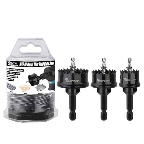 Bi-Metal Hole Saw Kit 3PCS, 7/8'' to1-3/8'' M42 Bimetal Hole Saw Set, Thin Wall Cobalt Drill Hole Cutter with Arbors for Wood, Sheet Metal, Copper, Plaster, PVC, Steel Plate, Drywall, Black