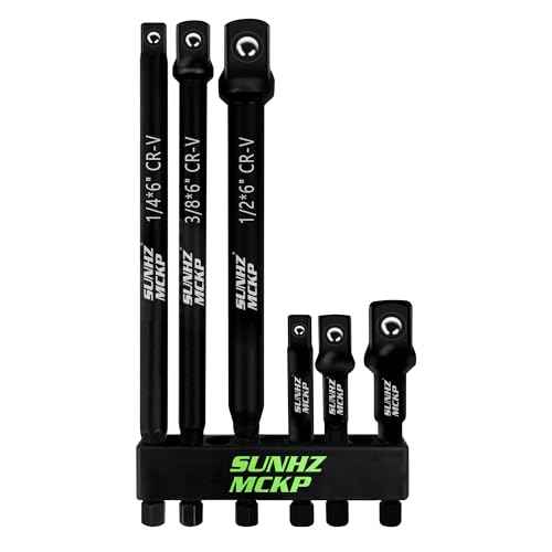 SUNHZMCKP 6-Piece Impact Socket Adapter Set for Drill, 3-Inch & 6-Inch Hex Shank Extension Bit, 1/4" 3/8" 1/2" Drive Socket Adapters with Holder, For Power Drill & Impact Wrench