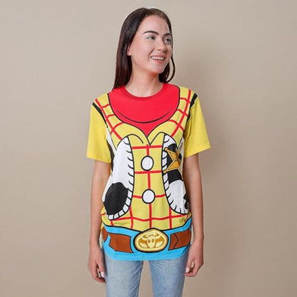 Toy Story Sheriff Woody Cowboy Costume Adult T-Shirt (SM, Yellow)