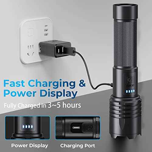Alicegirl Rechargeable 990000 High Lumens LED Flashlights 2 Pack, Super Bright Flashlight with 3 Modes, IPX6 Waterproof, Powerful Handheld Flash Light for Home Camping Emergency (Black)