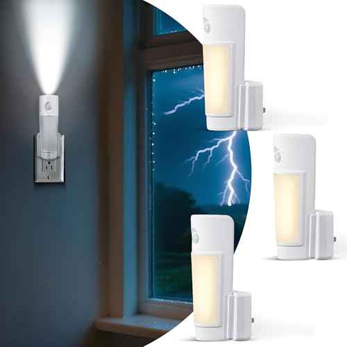 Enhon 3 Pack 4 in 1 Emergency Lights for Home Power Failure, Rechargeable LED Flashlight Plug in Wall, Automatic Turn On Power Outage Night Light with Motion Sensor for Hurricane Preparedness Items