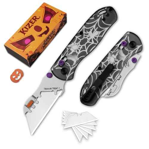 Kizer Uti Bear(Tool-Free Version) Folding Utility Knife, Quick Change Box Cutter EDC knife with 5PCS Razor Blades, Clutch Lock Small Pocket Knives for Men Women Gift V3619JHW2